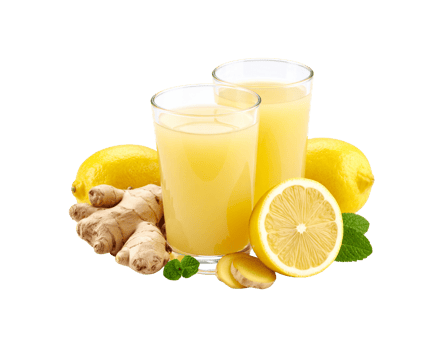 Refreshing Lemon Ginger Juice in Clear Glasses with Fresh Ingredients. png