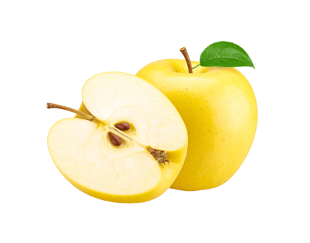 Fresh Golden Delicious Apple and a Half with Seeds and Stem. png