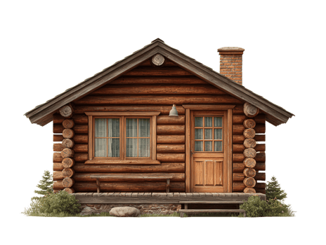 A small log cabin with a porch and a porch png