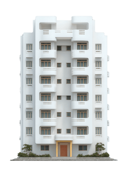 A white building with a large number of windows png