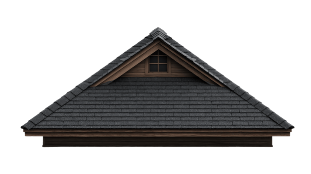 A triangle roof with a black shingled roof png