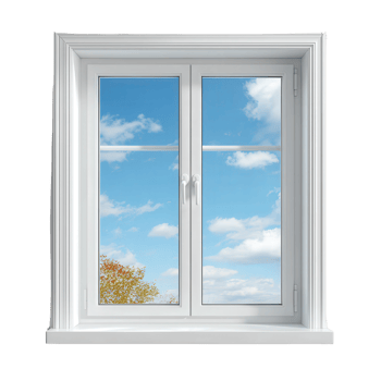 A white window with a blue sky and trees png