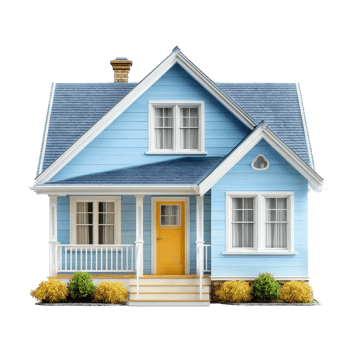 A blue house with a yellow door and porch png