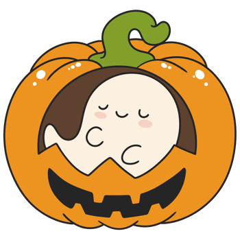 halloween cute ghost sleeping inside a pumpkin in flat color cartoon style png