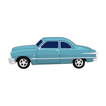 Vintage Blue Classic Car from the 1950s - Retro Automobile cartoon Illustration vector