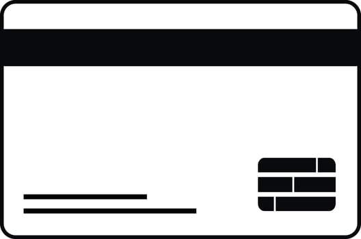 Simple black and white icon of a credit card back with magnetic stripe and signature lines isolated on transparent background vector