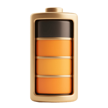 A golden battery shows a full charge isolated on transparent background png