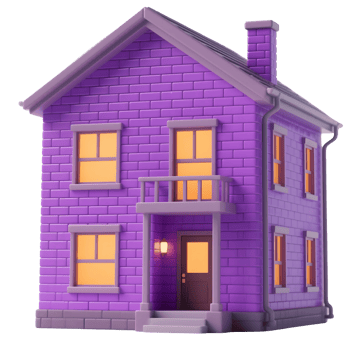 A purple brick house isolated on transparent background png