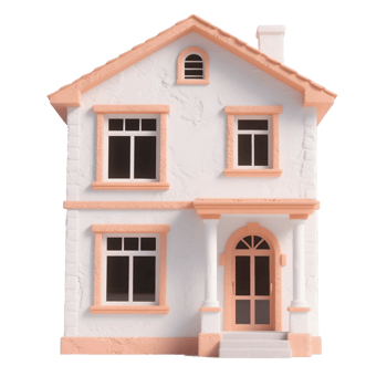 A toy house with pink trim isolated on transparent background png