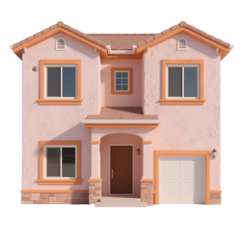 A pink house with orange trim isolated on transparent background png