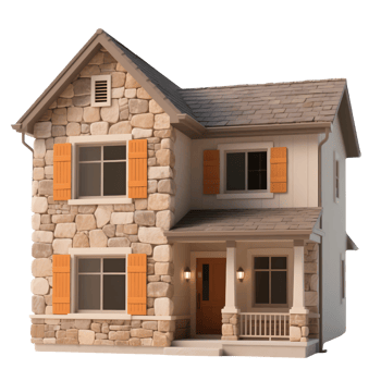 A beautiful stone house isolated on transparent background png