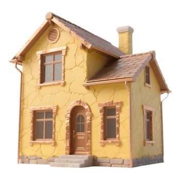 A charming yellow house isolated on transparent background png