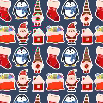 Christmas penguins and Santa pattern vector