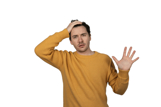 Surprised man expresses disbelief while wearing a cozy sweater against a transparent backdrop png