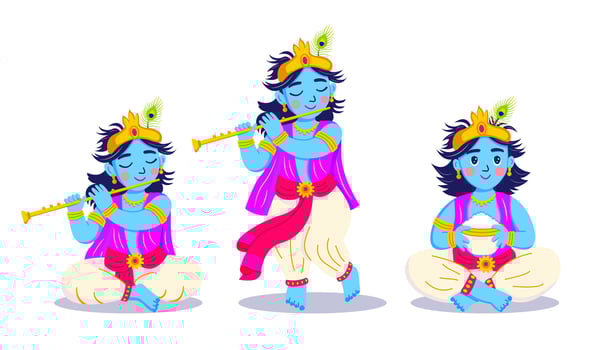 Cartoon Krishna characters for Janmashtami festival vector