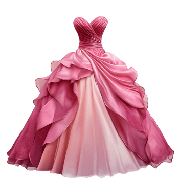 Elegant pink ball gown with ruffled skirt and sweetheart neckline isolated on transparent background png