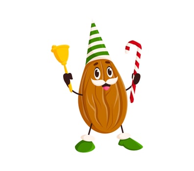Cartoon funny almond nut Christmas character vector