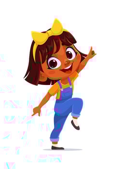 Cartoon girl with yellow bow and overalls vector