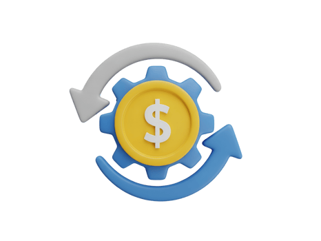 3D Dollar Coin with Gear and Circular Arrows for Money Flow Concept Isolated on Transparent Background png