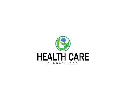 healthy mind logo, people head and hand with leaf and brain logo vector