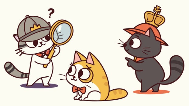 Three cartoon cats are looking at a magnifying glass vector