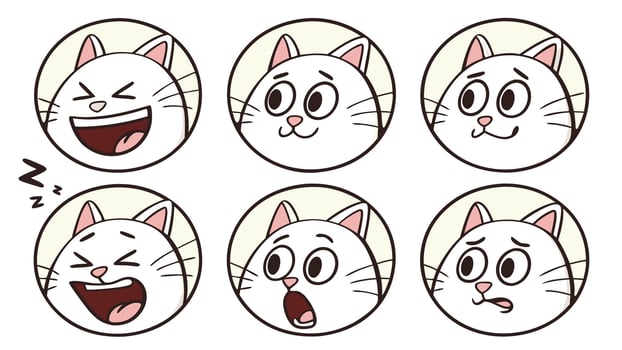 Cartoon cat faces with different expressions vector