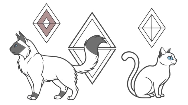 A drawing of two cats and a diamond vector