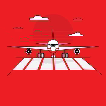 Front View Red Cartoon Jet Airplane on Runway vector