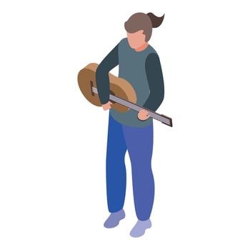 Young musician playing acoustic guitar, isometric view of creative hobby vector