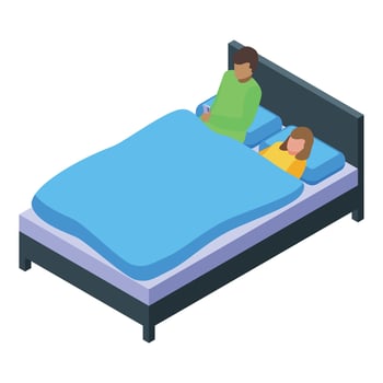 Couple sleeping in bed, man using smartphone at night vector