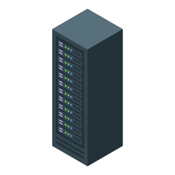 Modern server rack processing data in isometric view vector