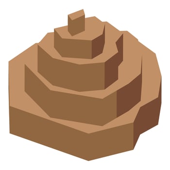 Spiral ziggurat emerging from desert sands, isometric icon of ancient architecture vector