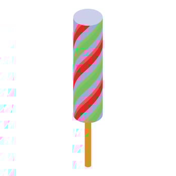 Colorful striped candy on stick isometric icon representing sweet treat vector