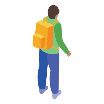 Tourist walking with backpack exploring new places isometric icon vector
