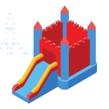 Inflatable bouncy castle with slide shaped like a medieval fortress vector