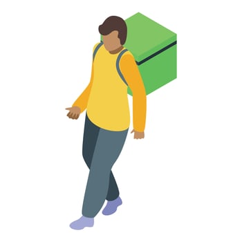 Delivery man walking with green thermo backpack delivering food order vector