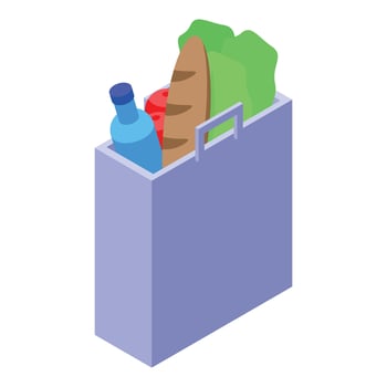 Shopping bag containing groceries, lettuce, bread, tomato and water bottle vector