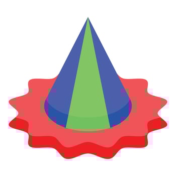 Colorful cone balancing on a red shape, isometric illustration vector