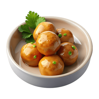 Glazed meatballs in a bowl with parsley png