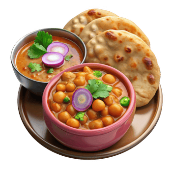 Delicious chana masala with naan bread isolated on transparent background png