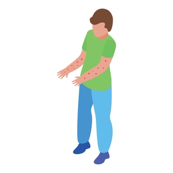 Young boy showing measles rash on arms, isometric view vector