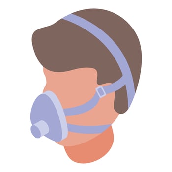 Man wearing breathing respiratory mask protecting from virus and pollution vector