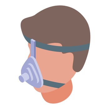 Patient wearing oxygen mask during hospital treatment for respiratory illness vector