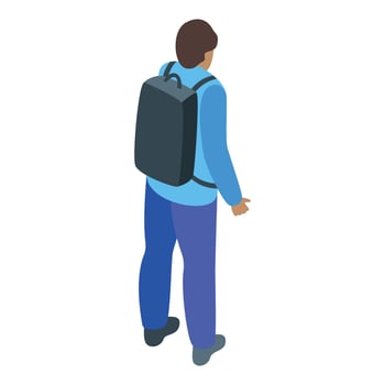 Schoolboy walking away carrying backpack isometric icon vector