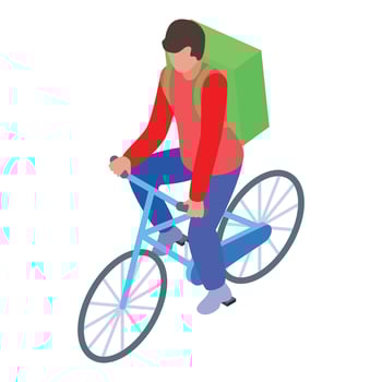 Courier riding bicycle delivering package with thermal backpack vector