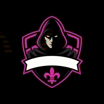 Anonymous Hooded Figure with Fleur-de-lis Emblem in Pink and Black Esport Logo vector