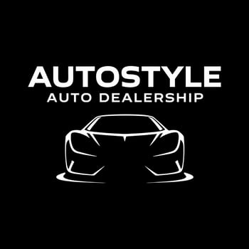 Auto Dealership Logo with White Sports Car Silhouette and Text vector