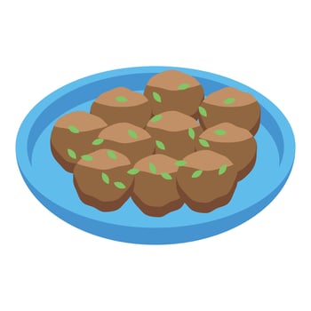 Delicious meatballs garnished with herbs on blue plate vector