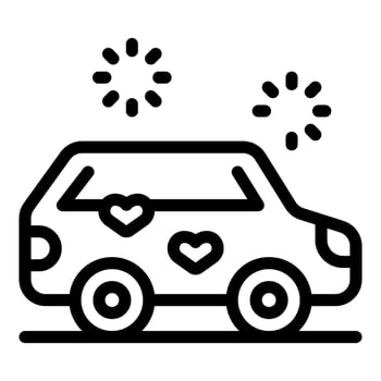 Wedding car decorated with hearts celebrating with fireworks vector