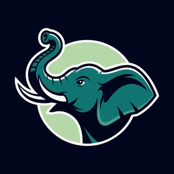 Strong Elephant Head Mascot Logo with Trunk Raised in a Green Circle, Ideal for Sports Teams or Branding vector